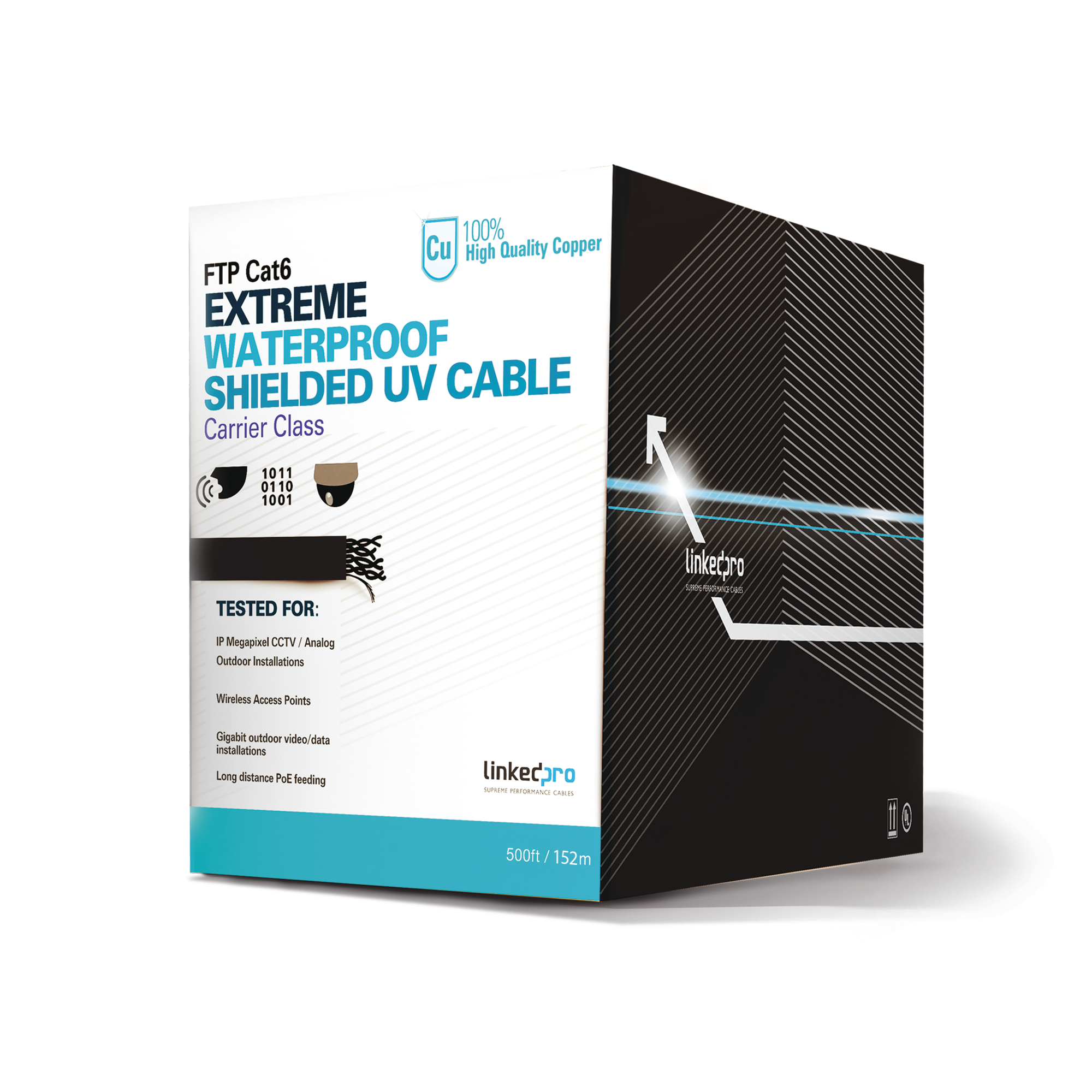 Bobina de 152.5 metros Cat6+ CALIBRE 23 Exterior Blindado tipo FTP Para Climas Extremos, UL para aplicaciones de video vigilancia y redes de datos. Para uso en Intemperie. Bobina de 152.5 metros Cat6+ CALIBRE 23 Exterior Blindado tipo FTP Para Climas Extremos, UL para aplicaciones de video vigilancia y redes de datos. Para uso en Intemperie.